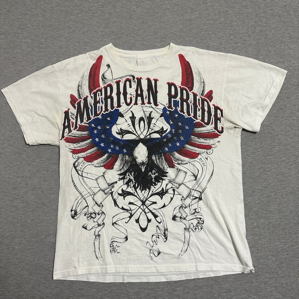 Vintage American Pride Eagle Flag Graphic Tee White Affliction Style Mens L